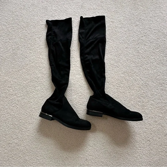 Classic Black Over-the-Knee Women's Boots - Slim Suede Look - Picture 5 of 6